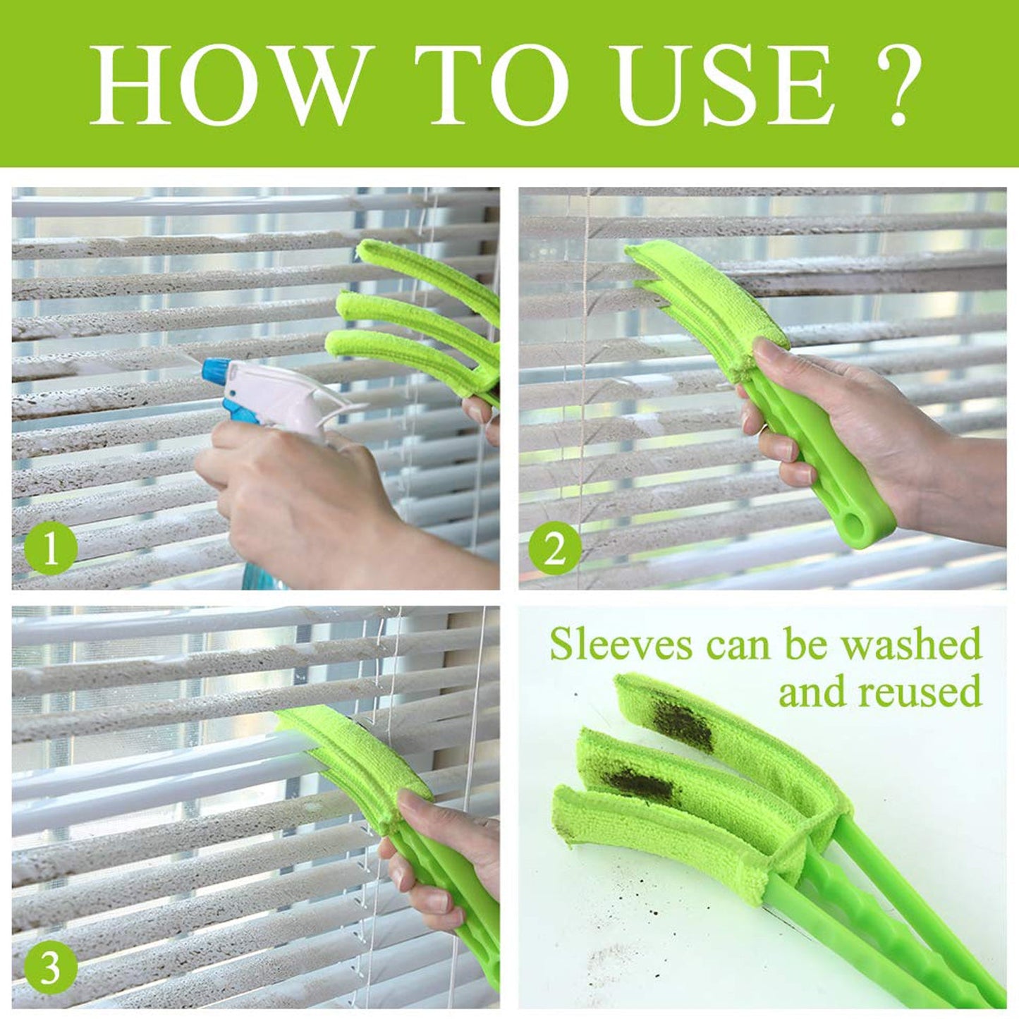 Window Blind Cleaner Brush with Microfiber Sleeves – Dusting Tool for Shutters & AC (1 Pc)