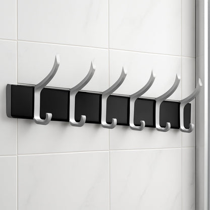 Wall Door Hook Rail | 6 Hook Hanger for Clothes & Hats | With Eco-Friendly Adhesive