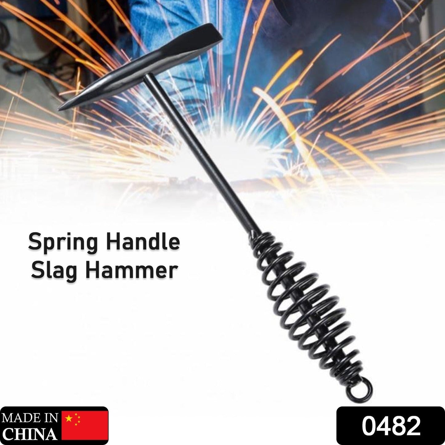 Welding Slag Removal Hammer with Coil Spring Handle | Heavy Duty Chipping Tool for Slag & Spatter Cleaning (1 Pc)