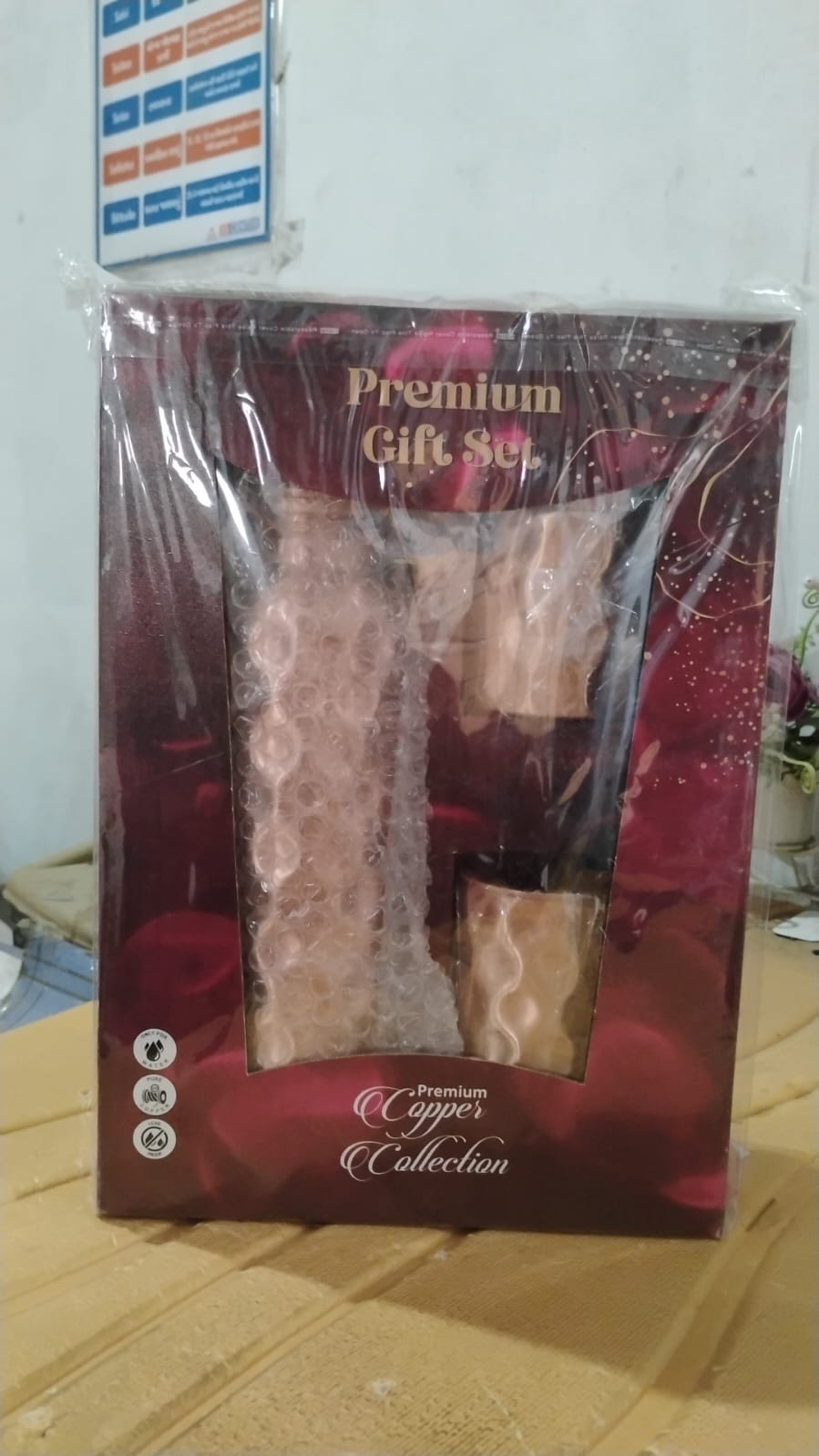 Diamond Cut Copper Water Bottle 2 Glasses with Gift Box (3 Pcs Set)